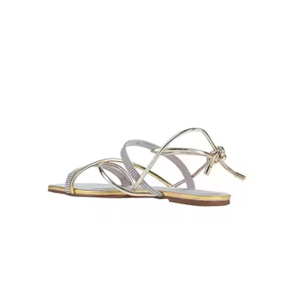 Arezzo Flat Lace Up Sandals Size 8.5 Nwt Gold Rhinestone Leather — image 3 of 5